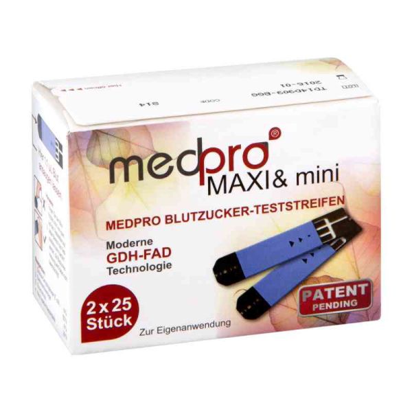 Medpro Maxi & Mini Blutzucker Teststreif.single (2X25 stk)