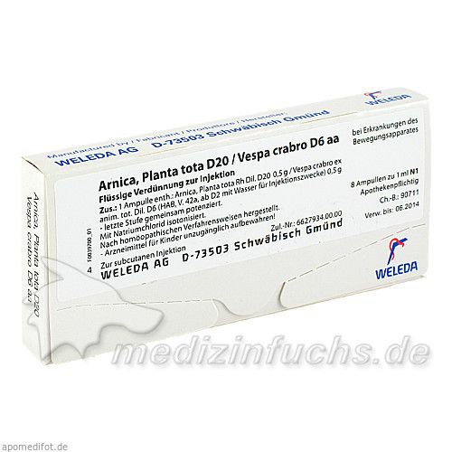 ARNICA PLANTA T D20 VESPA, 8X1 ML