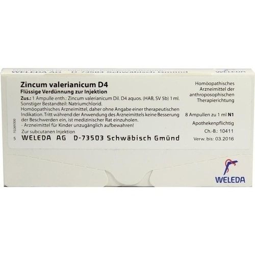 ZINCUM VALERIANICUM D 4 Ampullen, 8X1 ML