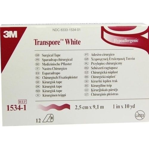 Transpore White 2.5cmX9.1m Rollenpflaster, 12 ST