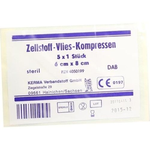 ZELLSTOFF VLIES KOMPRESSEN 6x8 cm steril, 5X1 ST