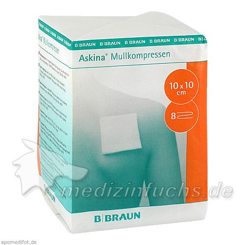 ASKINA MULLKOMPRESSEN 10X10CM UNSTERIL 8 FACH, 100 ST