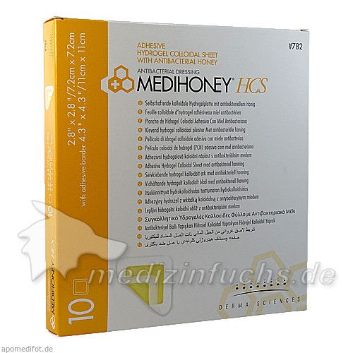 Medihoney HCS Hydrogelverband 7.2x7.2cm adhesiv, 10 ST