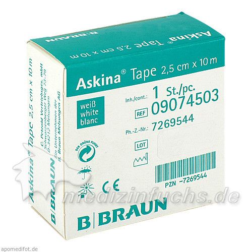 ASKINA TAPE 10MX2.5CM WEISS UNELAST TAPEPFLASTER, 1 ST