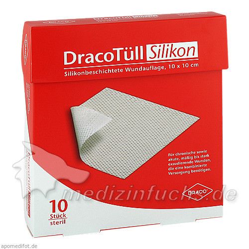 DracoTüll Silik.10x10cm Silikonbesch.Wundkont.aufl, 10 ST