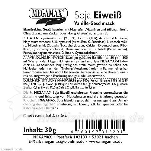 MEGAMAX Soja Eiweiss Vanille, 30 G