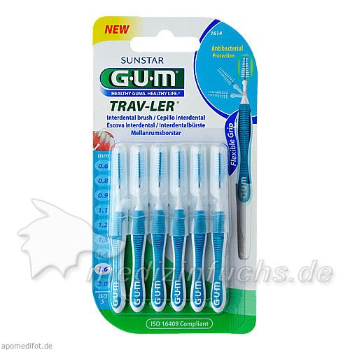 GUM TRAV-LER blau Tanne 1.6mm Interdental+6 Kappen, 6 ST