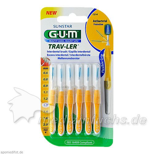 GUM TRAV-LER gelb Tanne 1.3mm Interdental+6 Kappen, 6 ST