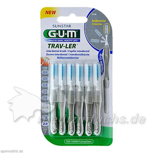 GUM TRAV-LER grau Kerze 2.0mm Interdental+6 Kappen, 6 ST